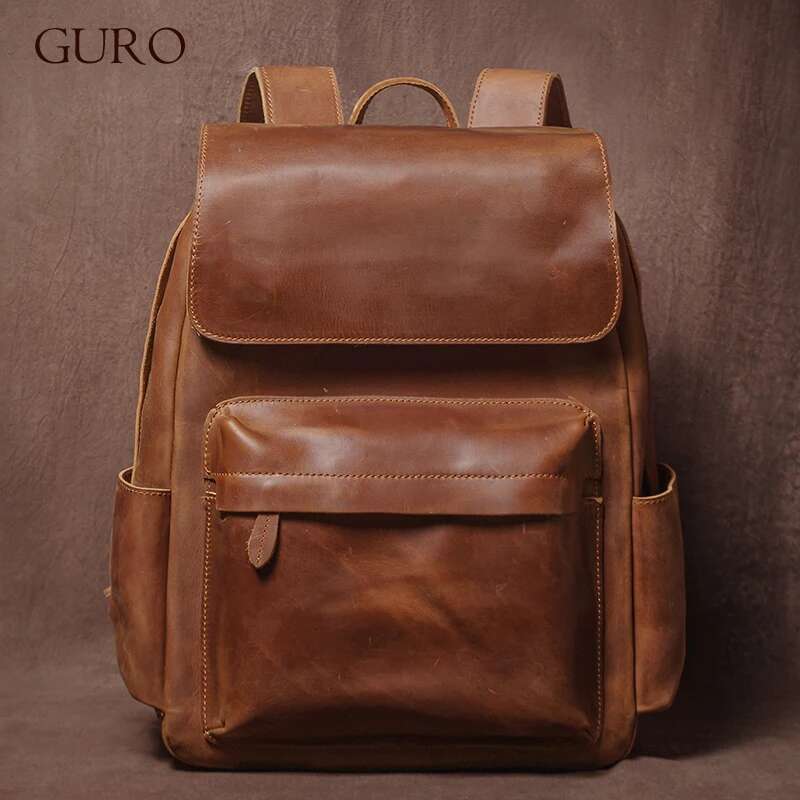 Designer Bag GURO Vintage Genuine Leather Backpack Men's Weekend Travel Backpacks Top Crazy Horse Cowhide Schoolbag For 16 Inch Laptop