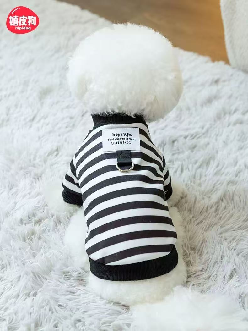 T0038Striped puppy clothes traction rope sweatshirt Teddy bear small dog pet