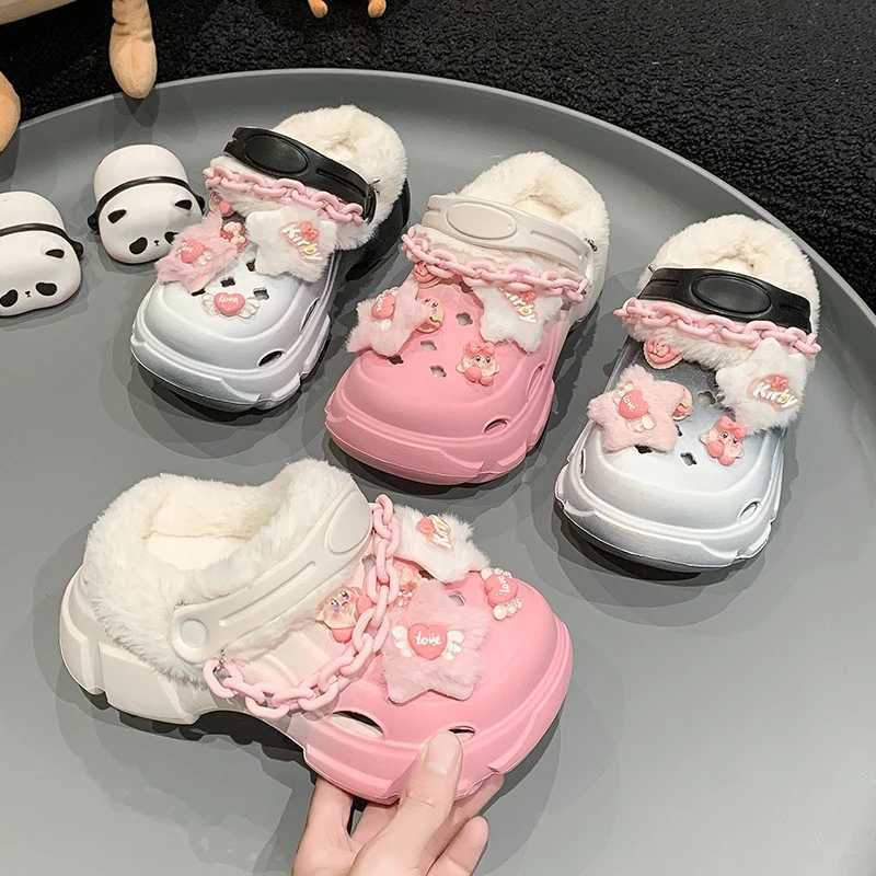 2024 Winter New Children Plush Shoes for Girls Fashion Korean Style Soft Anti-slippery Keep Warm Round Head Versatile SlippersW251121