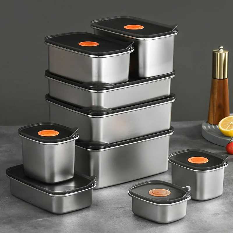 1PC 304 Stainless Steel Crisper Sealed Lunch Box with Lid Refrigerator Storage Box Fresh-keeping Box Picnic Bento Food ContainerM251121