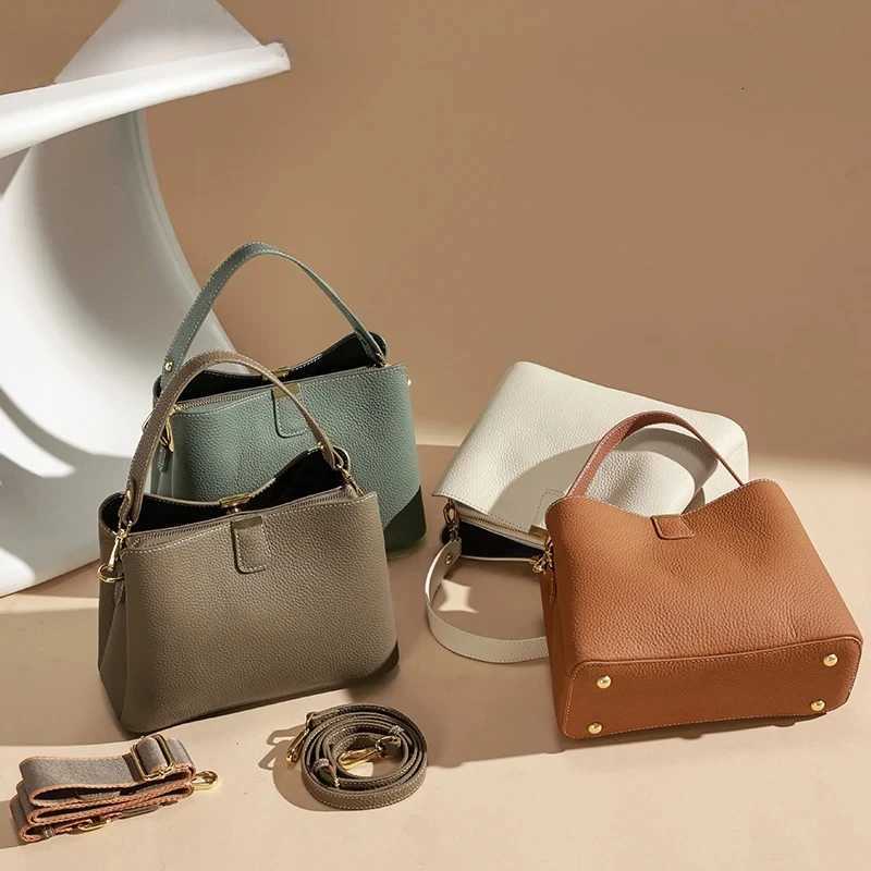 Genuine Leather Shoder Bucket Bag Wen Basket Tote Soft Handbag Genuine Leather Wen Fi Cmuter e-shoder Handbag Y251121