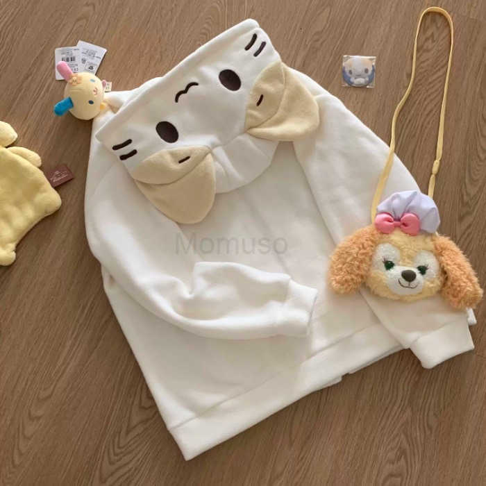 Sanrio Aoli Velvet Composite Milk SilkCute Marshmallow Cat Ear Loose Cardigan Hooded Sweatshirt for Autumn and Winter H251121