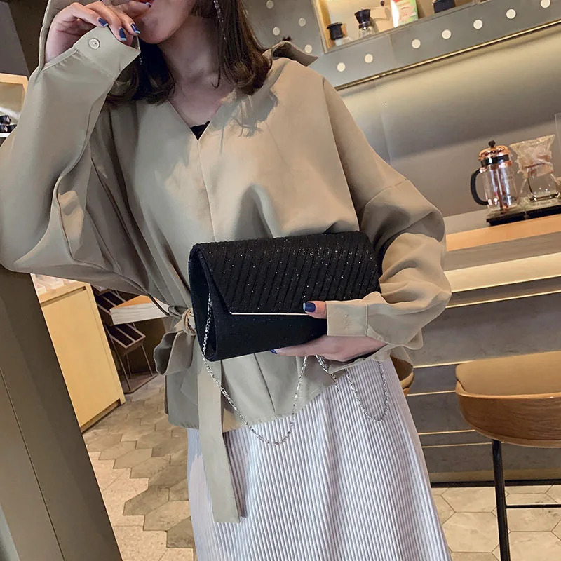 Women Clutch Evening Bag Sequin Female Wedding Purse Party Handbag Black Blue Chain Shoulder 251121