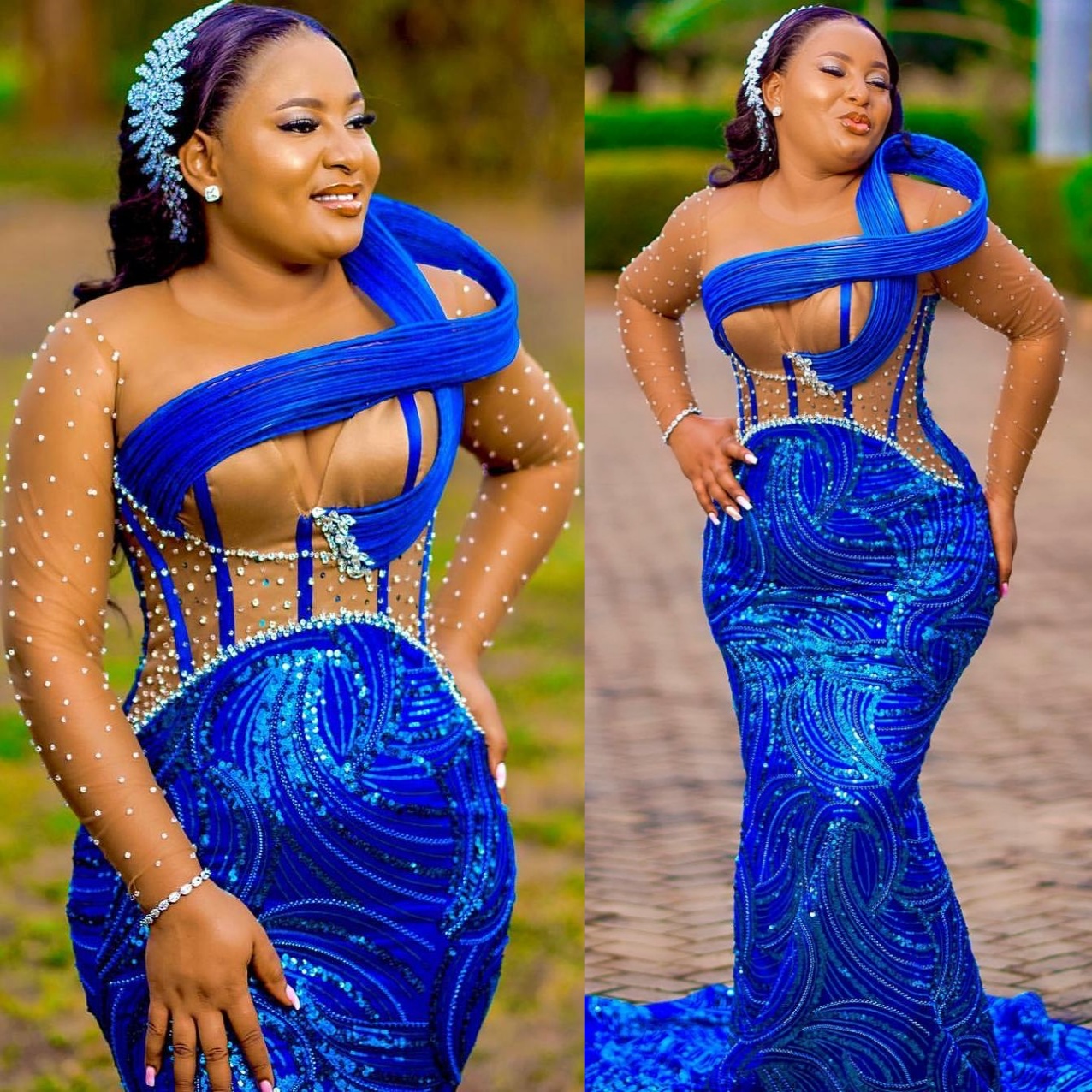 Aso Ebi Royal Blue Mermaid Prom Dresses 2026 Beaded Crystals Illusion Evening Formal Party Second Birthday Engagement Gowns Plus Size Dress For Specia