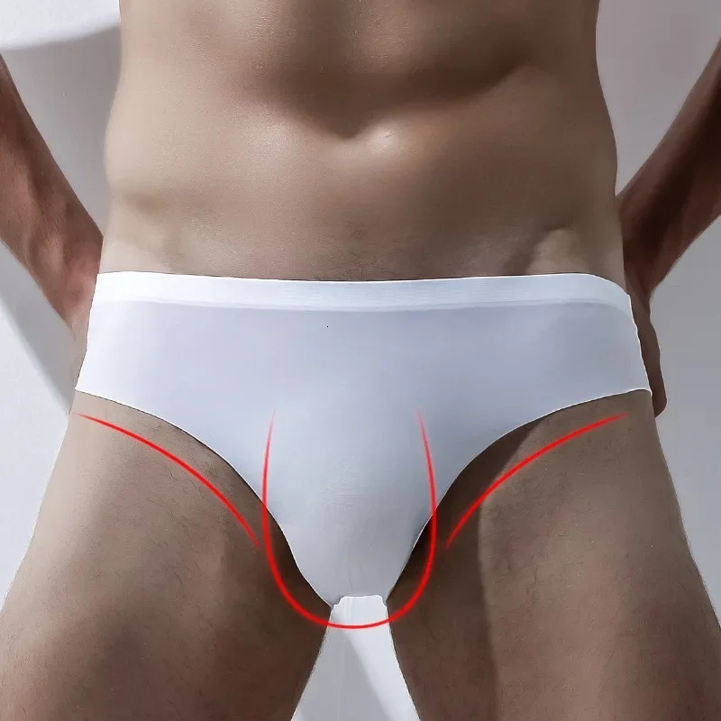 Quick drying mens seamless underwear ice silk transparent ultrathin smooth bikini breathable sleep bottom 250417
