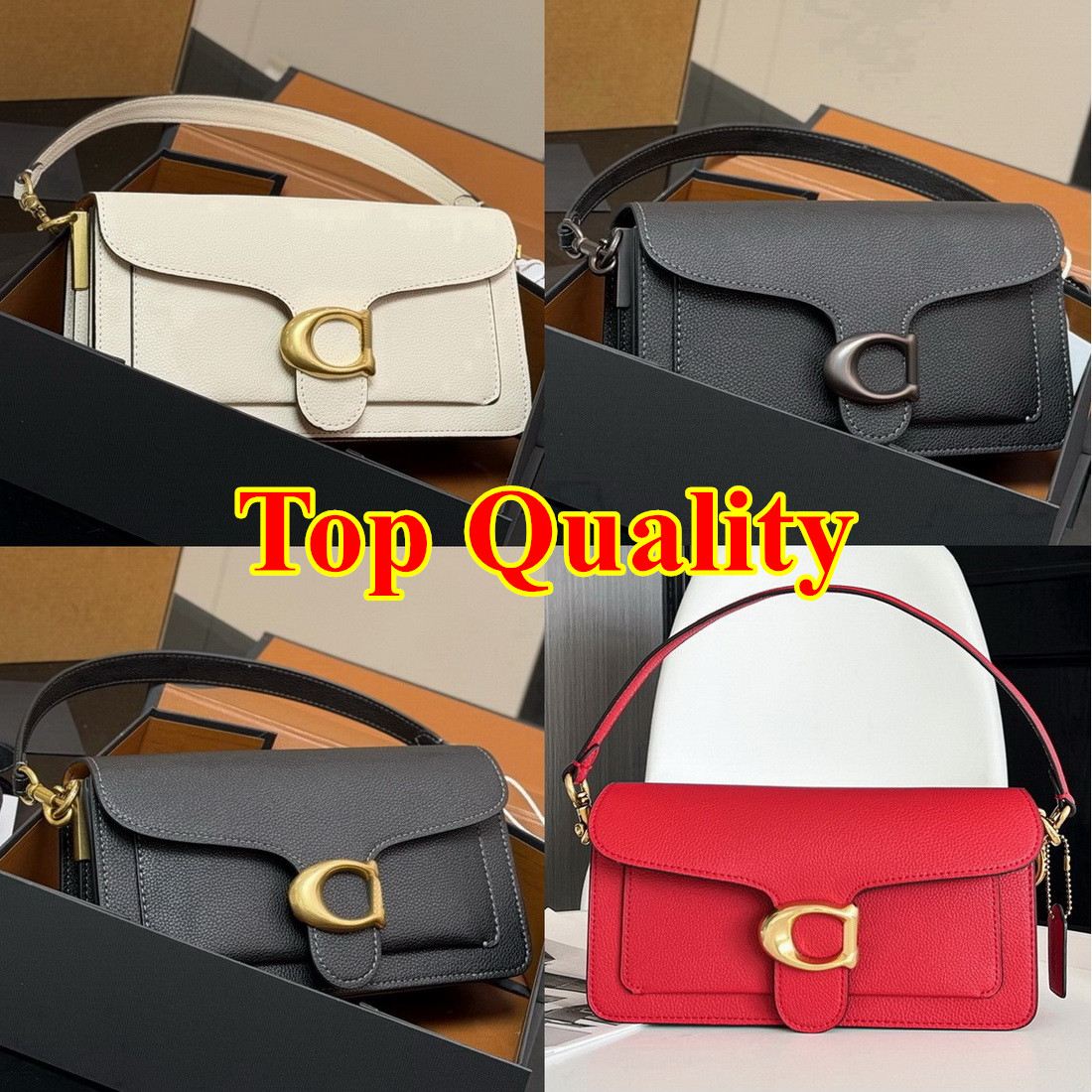 Women Fashion Bags Tabby 26CM Gold Metal Letters Button Shoulder Bag Luxury Handbag Square Leather Crossbody Bag Designers Purse Wallet Alphabet