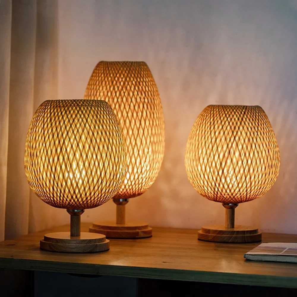 Bamboo Weaving Table Lamp Creative Handmade Rattan Bedroom Restaurant Bedside Desk Lights Chinese Pastoral Retro Table Light C251121