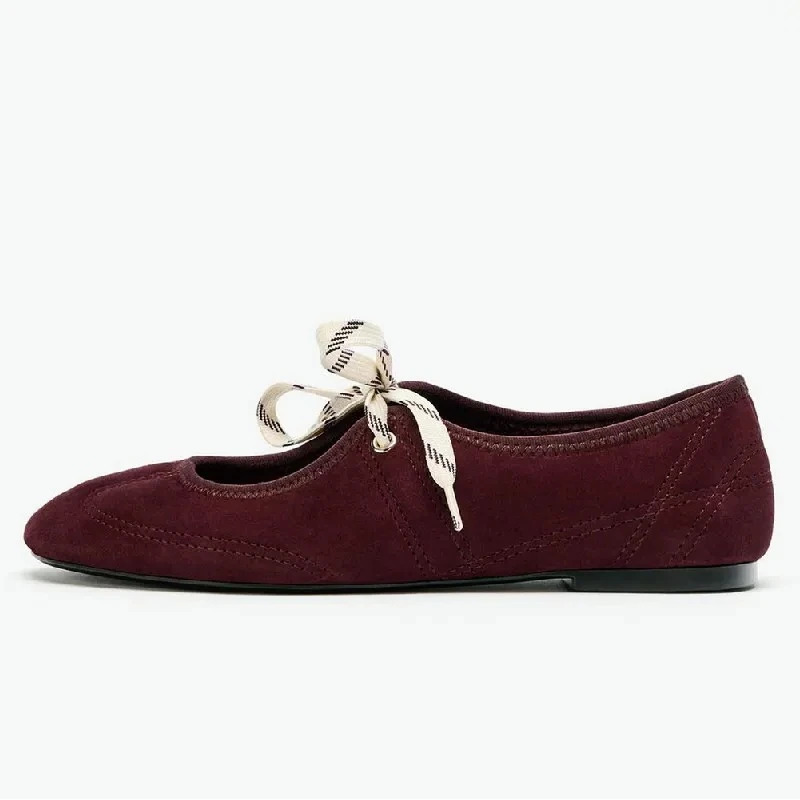 Fashion Lace Up Sewing n Ballet Flats Women High Quality Faux Suede Mary Jane Shoes Comfortable Round Toe Loafers 251121
