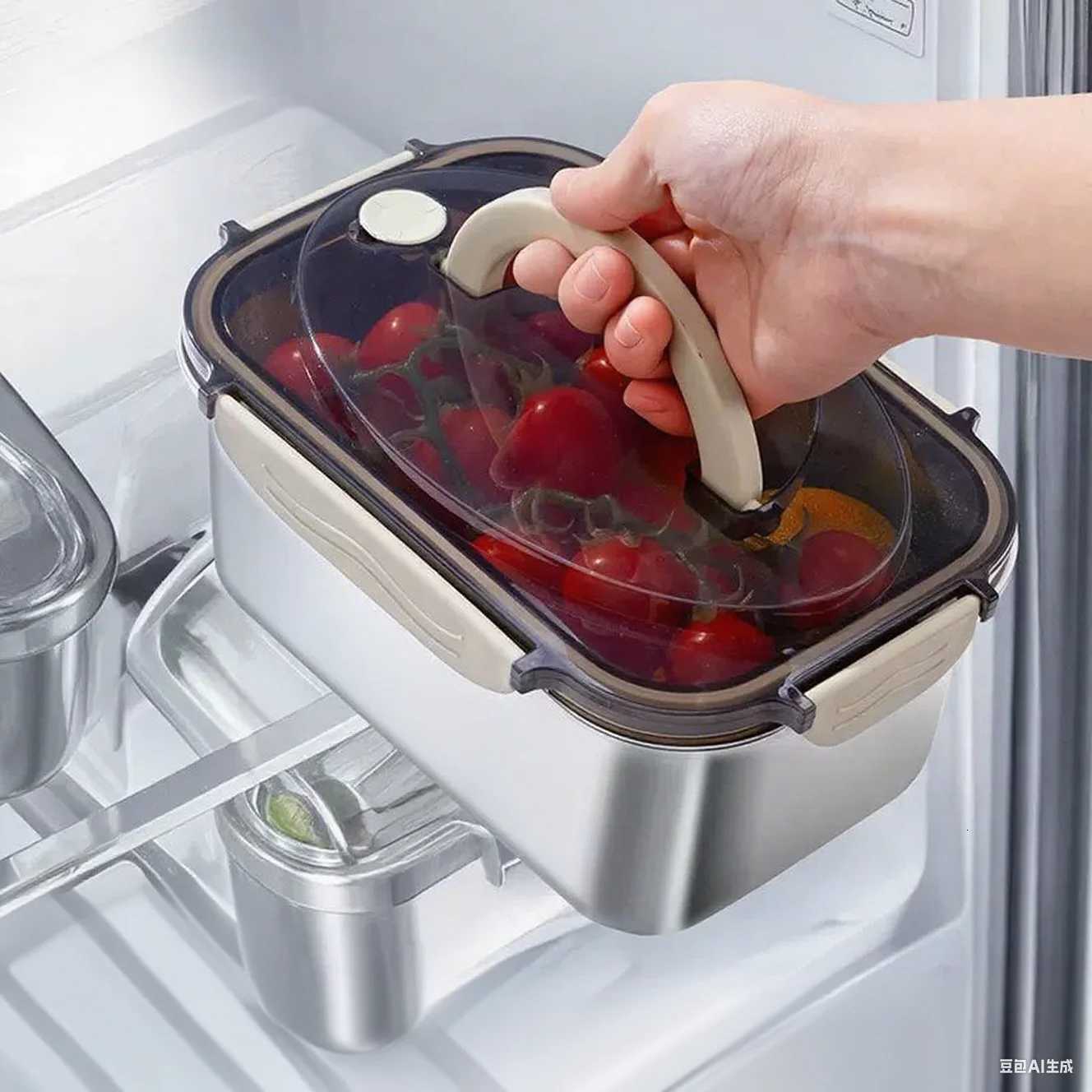 Stainless Steel Lunch Box with Handle Sealed Bento Boxes Refrigerator Food Storage Container Portable Camping Picnic Salad BowlM251121