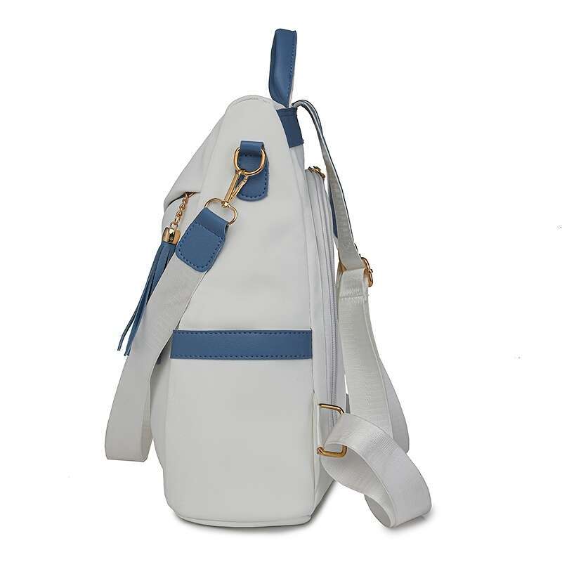 Preparation Elegant Women's Anti-theft Lightweight Backpack - Chic White with Pink Accents, Large Capacity, Adjustable Shoulder Straps, Tassel De