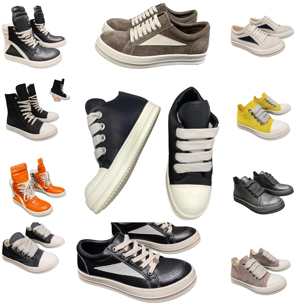 Designer Ro Owenes Black White Vintage Casual Shoes Men Women Mesh Leather Outdoor Fashion Show Boots RUNWAY JUMBOLACE Canvas RO Boots Luxury High Low Brand Sneakers