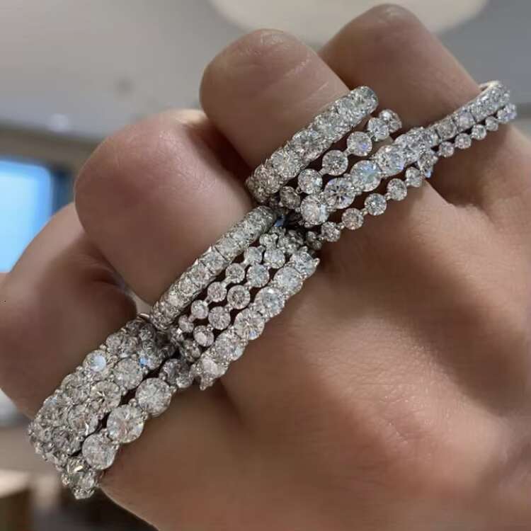 Solid White Gold Round Diamonds Moissanite Half Eternity Wedding Band Fine Jewelry Rings for Women Decoration