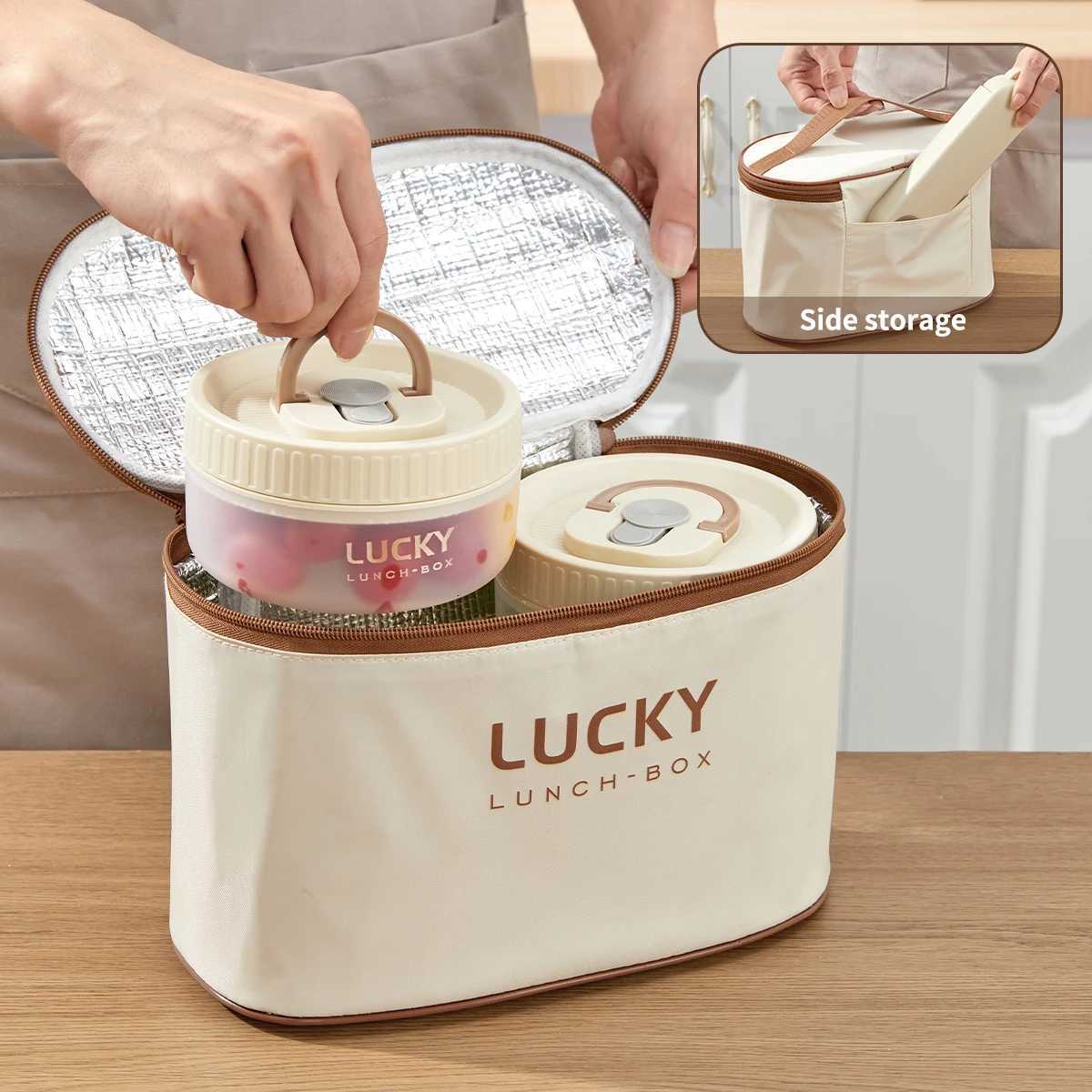 Stainless Steel Insulated Lunch Boxes Food Grade Microwave Heating Double-layer Bento Refrigerator Fresh-keeping Circular LunchM251121