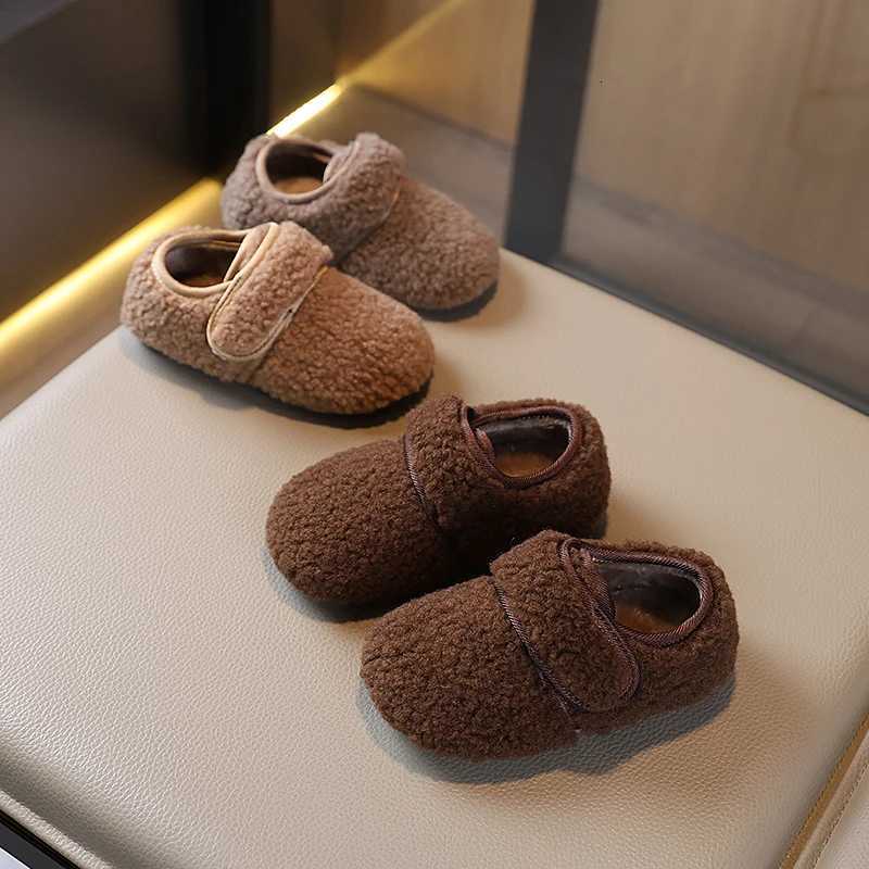 2025 Children Plush Shoes Winter New Girls Fashion Causal Cotton Shoes Solid Color Warm Outdoor Kids Soft Flat Shoes Hook LoopW251121