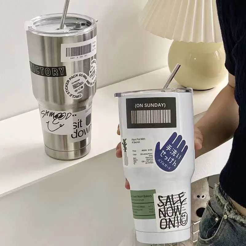 900ML Bottle 304 Stainless Steel Thermos With Straw Sports Water Bottles Keep Cold Thermal Mug Outdoor Portable Cup L2511214ERL W260226