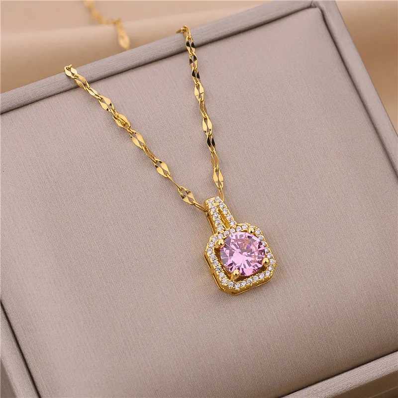 Sweet Zircon Crystal Pendant Necklace For Women Korean Fashion Stainless Steel Clavicle Chain Jewelry Female Wedding AccessoriesXJ251121