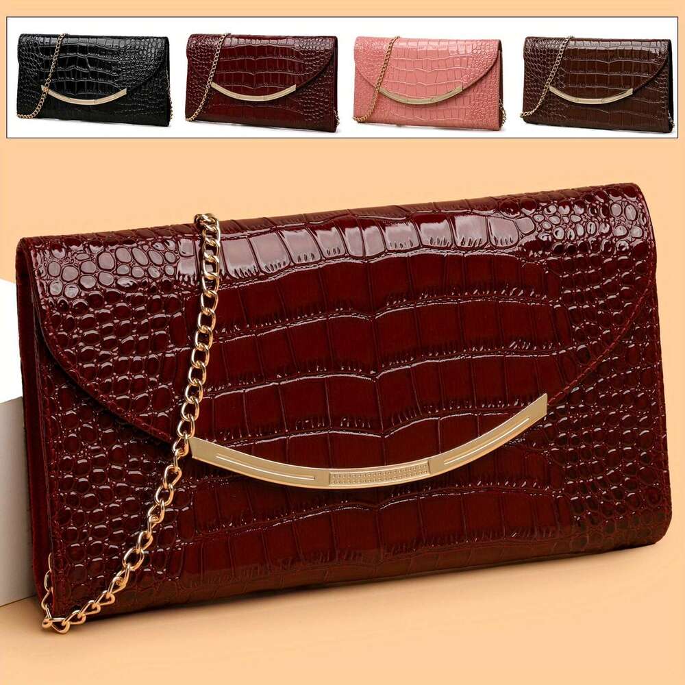 Perfect Lily Women S Magnetic Closure Alligator Texture Handbag With Detachable Crossbody Shoulder Strap Purse Bright Wine Weddings Commuting Elegant 