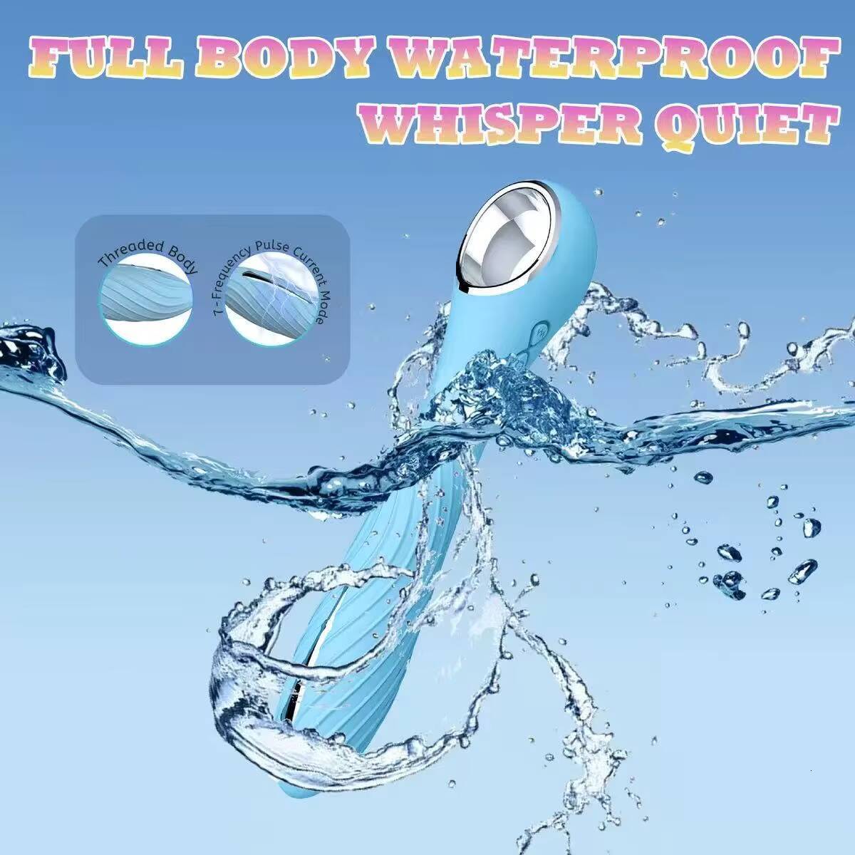 Womens Soft Silicone Electric Shock Stick AV Stick Vibrator IPX7 Waterproof USB Recharge Non-Lubricated Rear Court Masturbation