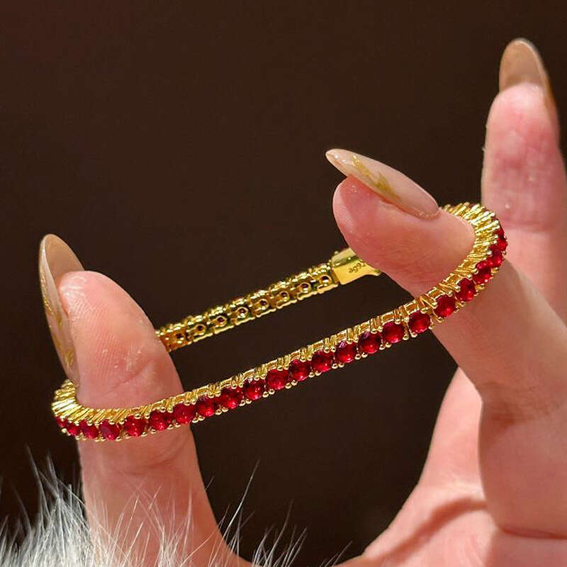 Hot-Selling New High-End String Bracelet for Women, Exquisite Row of Rhinestones, Red Gemstone Birth Year Bracelet, One-Piece Dropshipping