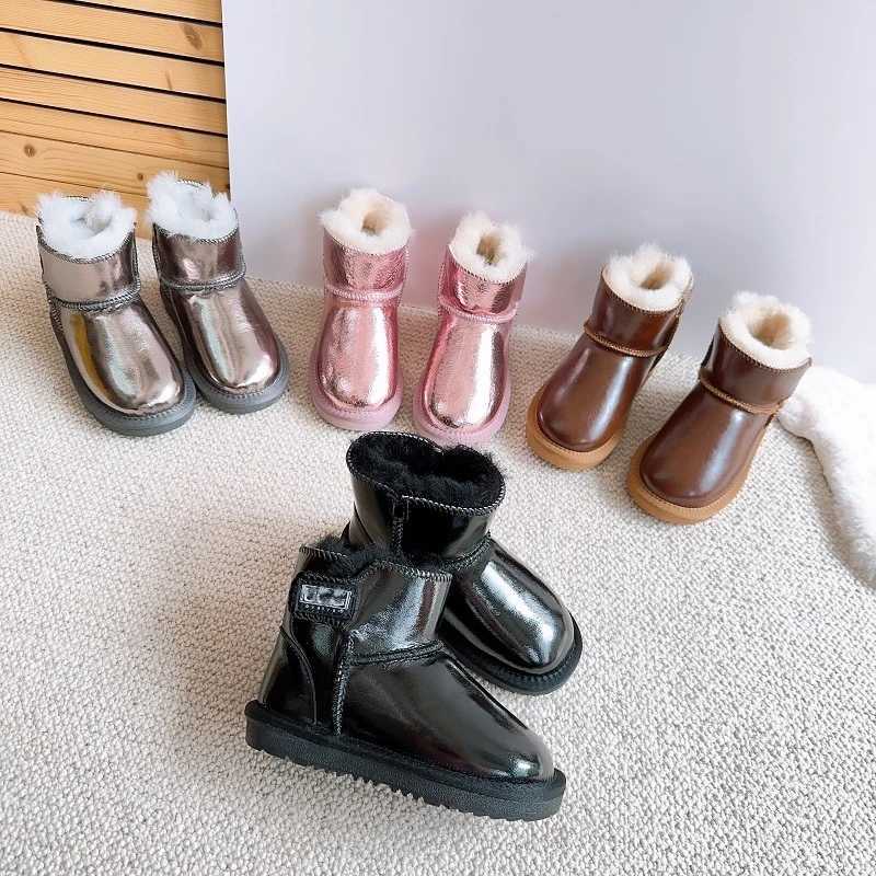 Genuine Leather Childrens Snow Boots Sheepskin Warm Wool Boys Baby Girls Shoes Waterproof Non-slip Kids Cotton ShoesW251121