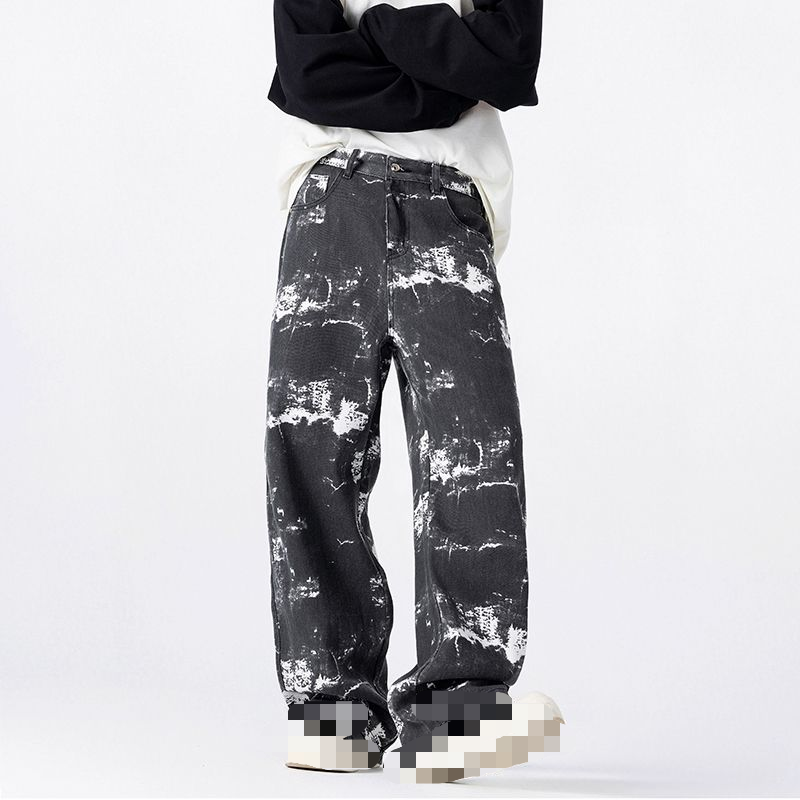 A classic, light luxury, high street style black loose wide-leg jeans for men in the 2025 autumn/winter collection---C209