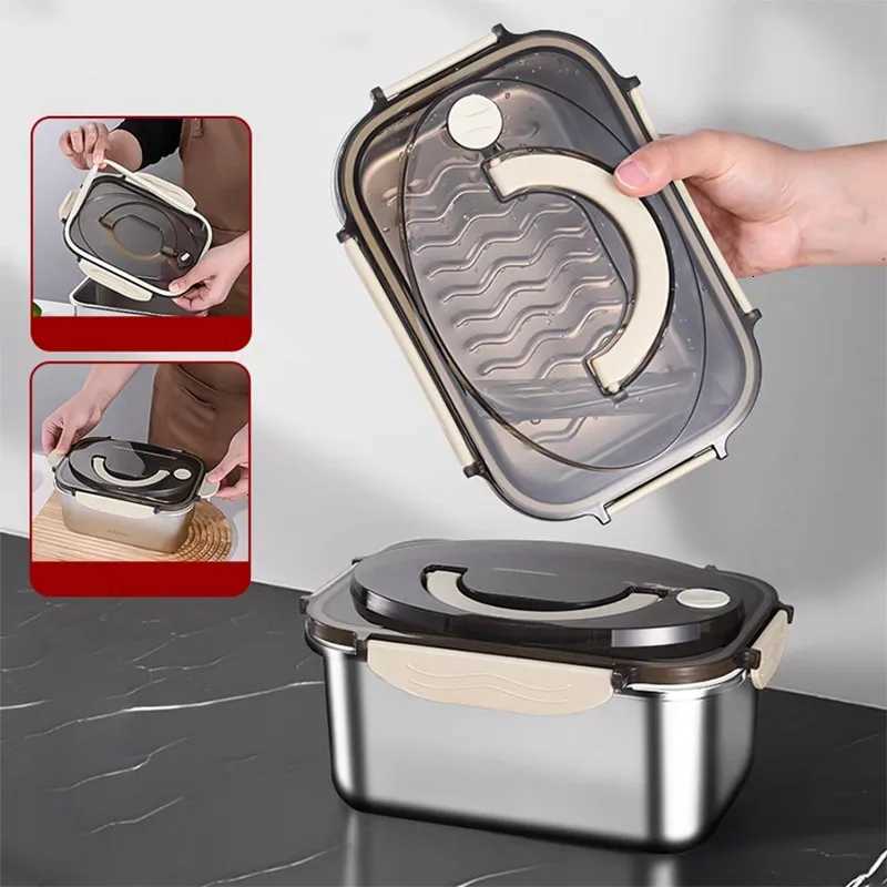 Stainless Steel Lunch Box with Handle Fresh-keeping Portable Home Kitchen Dining Storage Container Leak-proof Bento BowlM251121