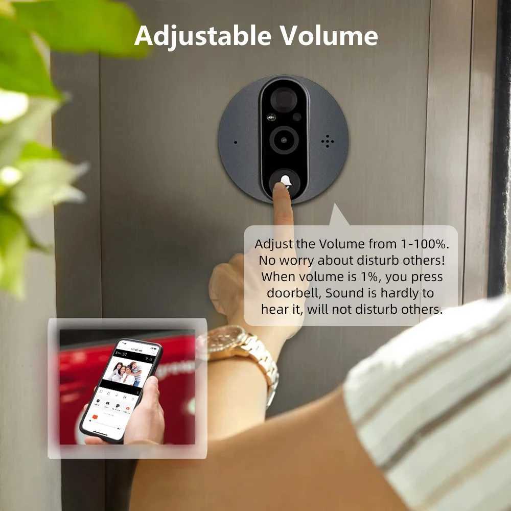 3MP Smart Life Tuya 1080P WiFi Doorbell Eye Camera 5000mAh Battery PIR Motion Detector Infrared Alexa Google Digital Viewer X250421