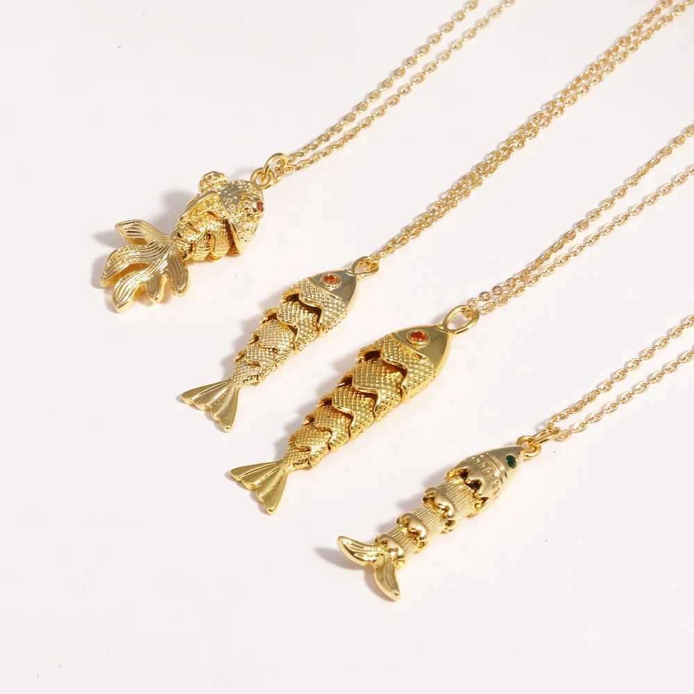 LATS Stainless Steel Chain Red Green Zircon Fish Pendant Necklace for Women Choker Accessories Unisex Party GiftXJ251121