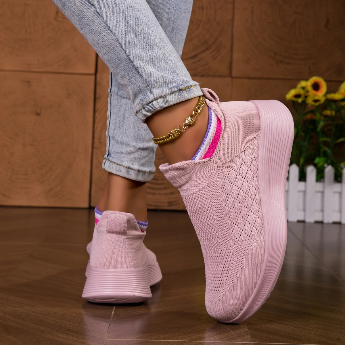 Womens Casual Sneakers Shoes Fashion Fly Knitting Breathable Mesh Elevator Slip On Unsiex Loafers Large Size 251121