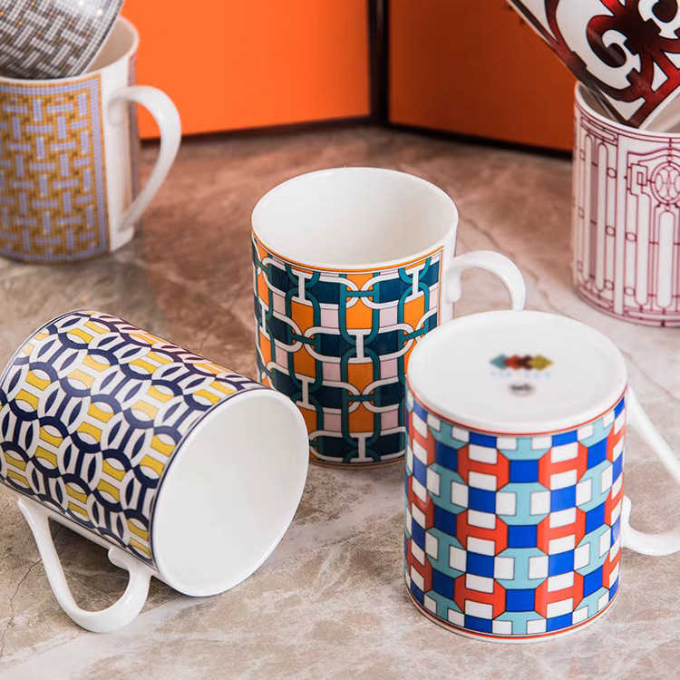 European style minimalist mug milk cup breakfast cup mosaic ceramic high-end exquisite bone china home gift box S25421