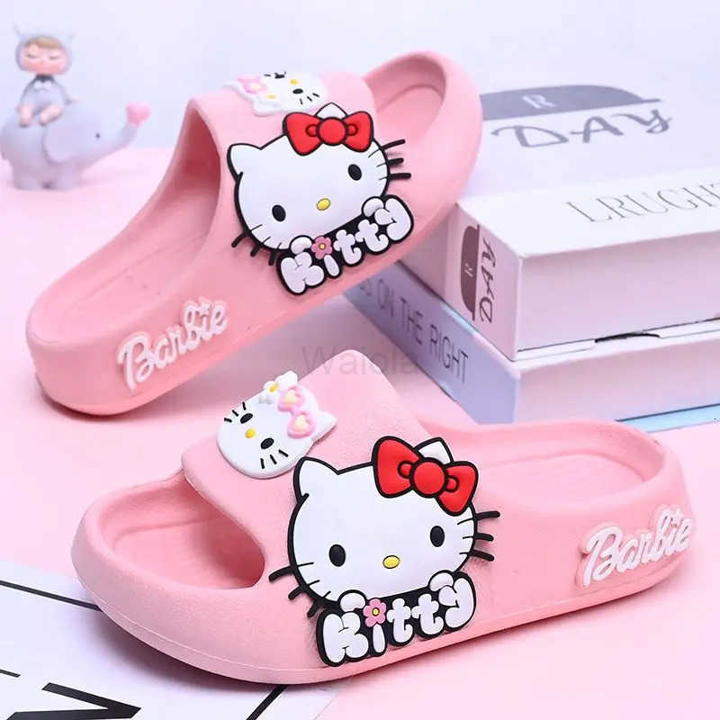 Sanrio New Hello Kitty Slippers Creative High-value Anime Cartoon Patch Couple Summer Indoor Home Non-slip Soft Bottom Sandals H251121