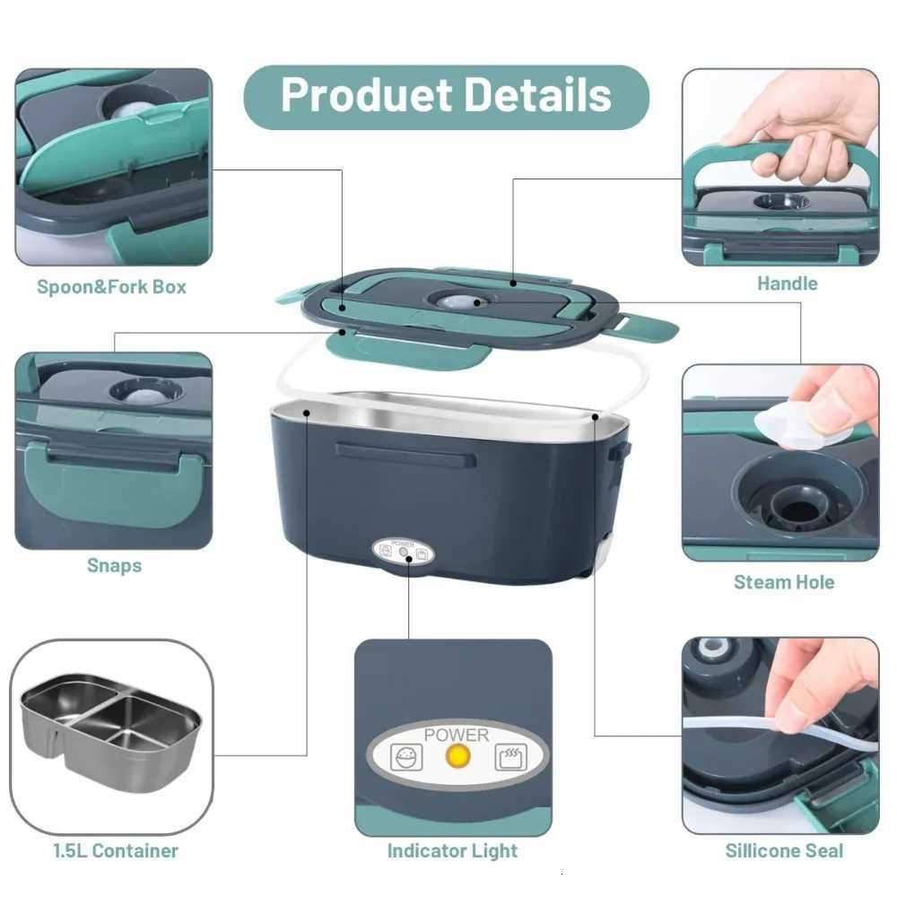 Electric Lunch Box for Adults-60W Fast HeatedLunch Box for MenWomen with Dual 15LStainless Steel Containers Fast Heating PortaM251121
