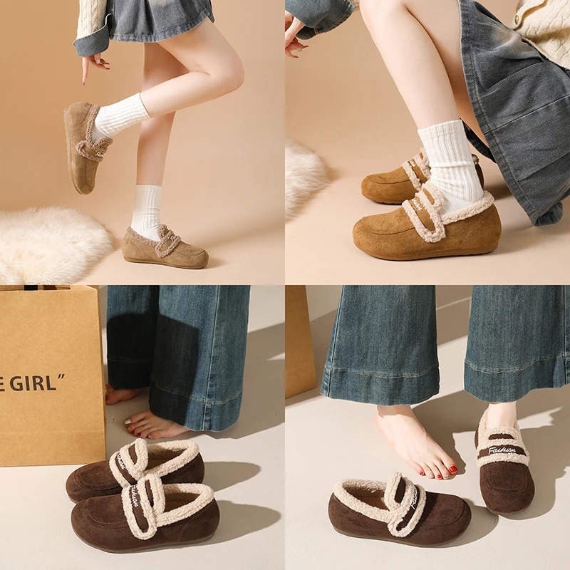 Fleecelined boots cotton shoes keeping warm and versatile loafers for autumn winter A059 251121