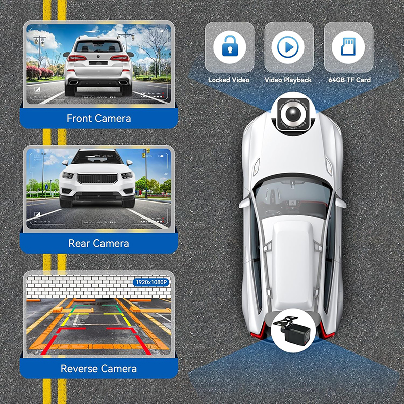 10.26 inch Wireless Portable Carplay Car Android Auto Screen with HD Dash Cam, Backup Camera, Bluetooth FM Transmitter For All Cars