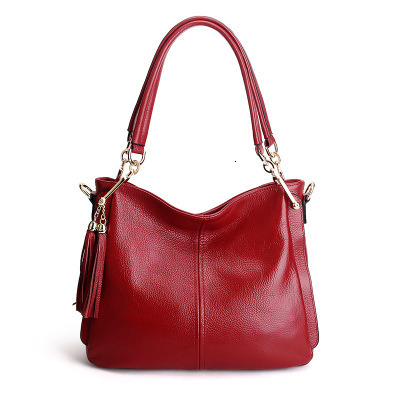 Fashionable new top layer cowhide shoulder bag with tassels, simple and versatile leather shoulder bag for women