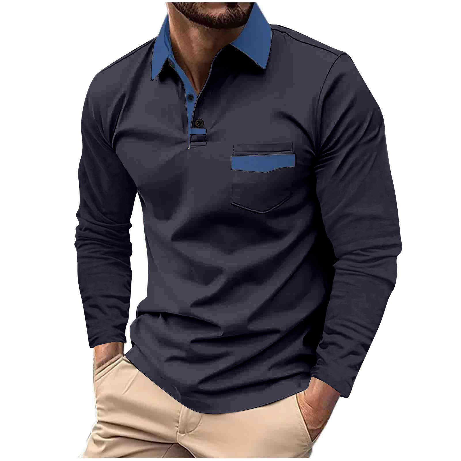 Men Clothe New Long Sleeve Lapel Polo Shirt Men Sport Golf Polo Shirt Print Men Buisness Casual Pocket Polo Shirt TopsXJ241225