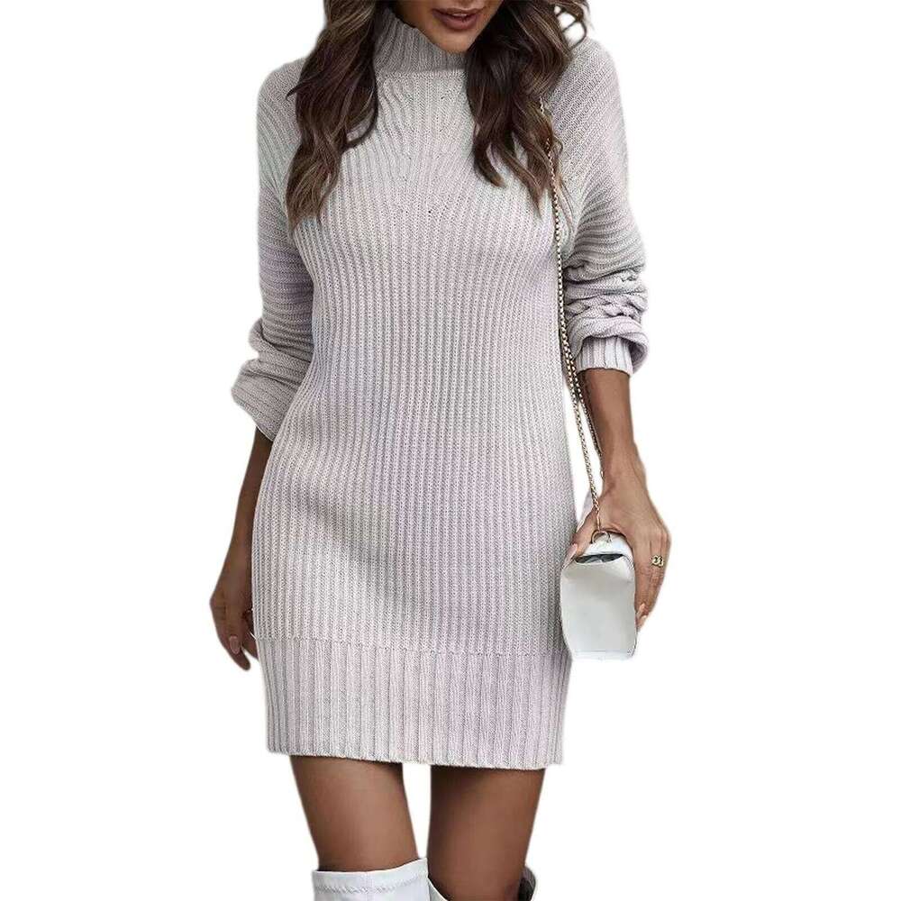 Winter Women Solid Color Long Sleeved Fashionable High Neck Sweater Classic Pullover Dress For Work Leisure And Daily Life