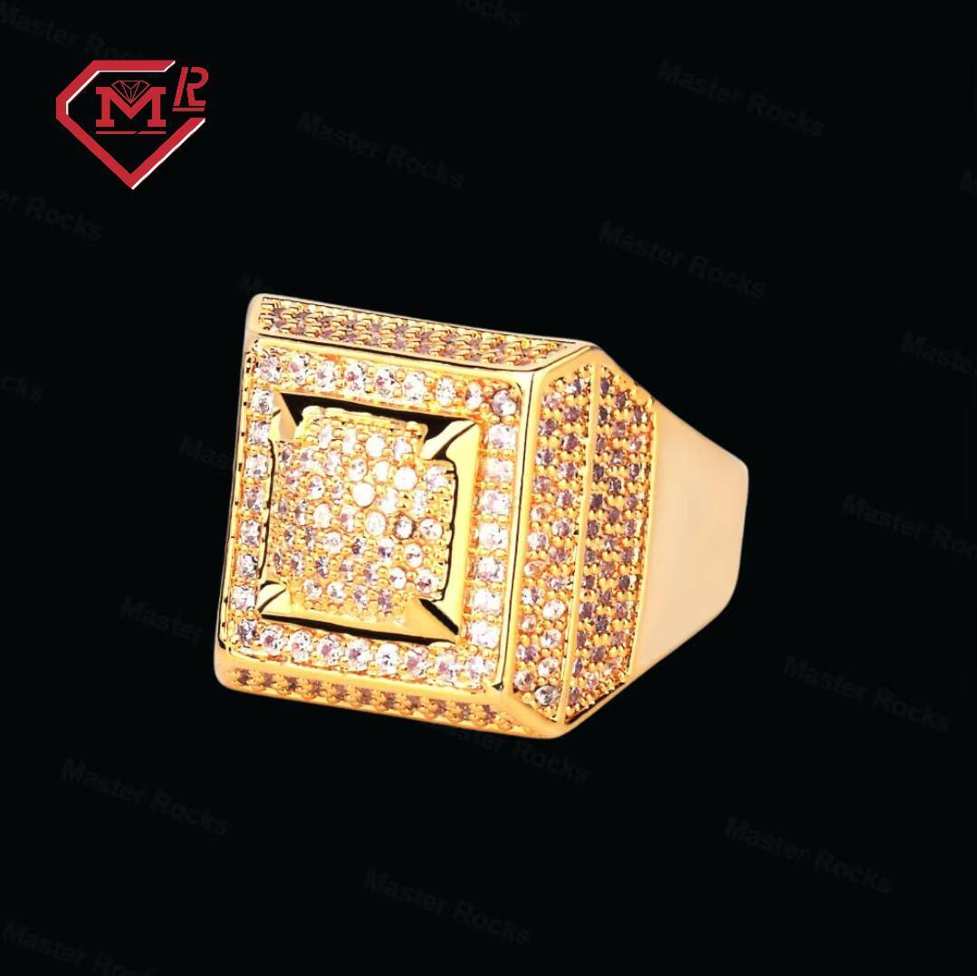 Mens Fashion Gold-Plated 925 Sterling Silver Moissanite Ring Bling Empire Square Hip Hop Style from the Moissanite Empire