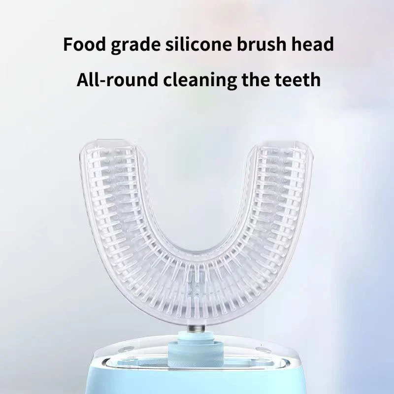 360 Automatic Childrens U-shaped Electric Toothbrush Cartoon for Kids Silicon Toothbrush USB Charging Blue Light Teeth Cleaner 251113