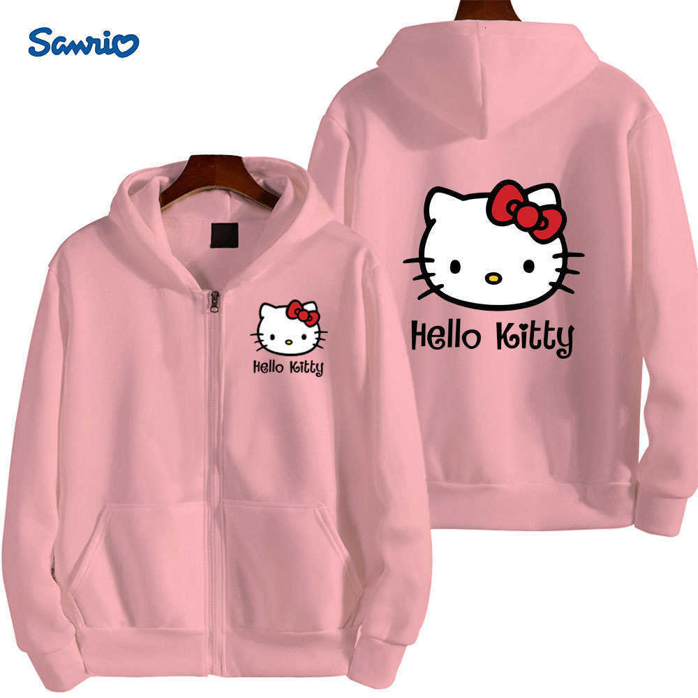 Sanrio Womens Zipper Hoodie Autumn Winter New Cute Kawaii Kitty Pattern Sweatshirt H251121
