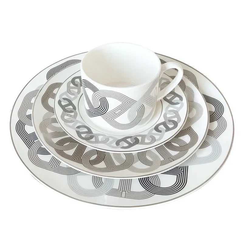 Simple European modern fresh ceramic Western food board bone steak decorative tableware runway cups and plates S25421