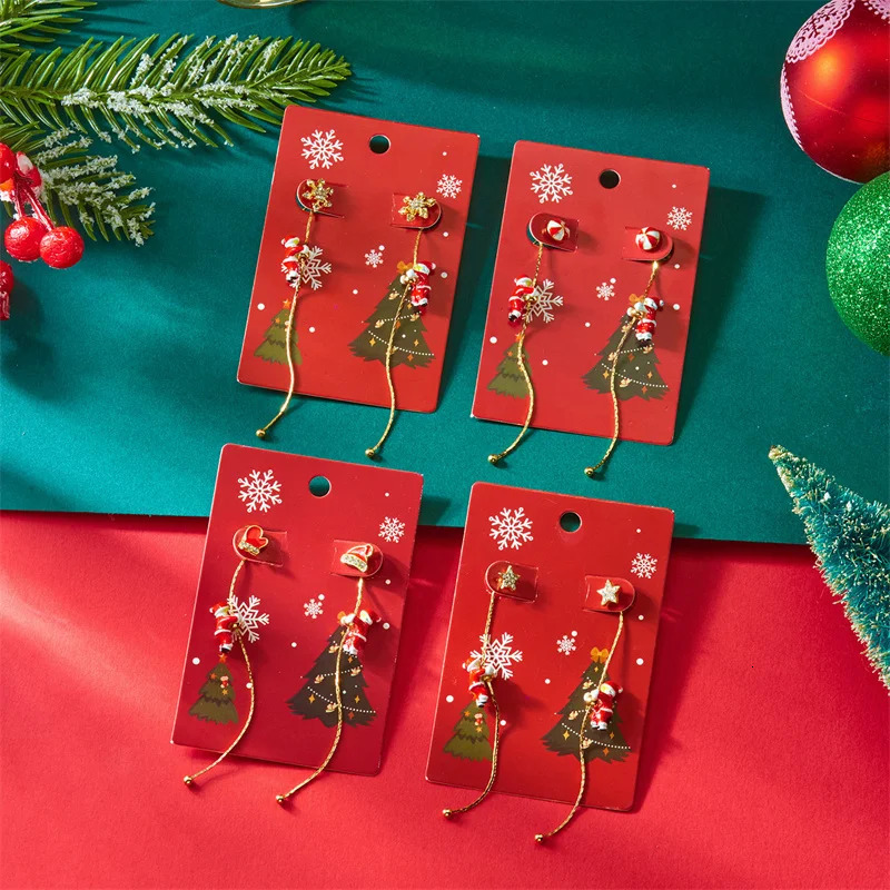 Moving Santa Claus Tassel Dangle Earrings for Women Christmas Tree Snowflake Asymmetric Long Earring Year Jewelry 251112