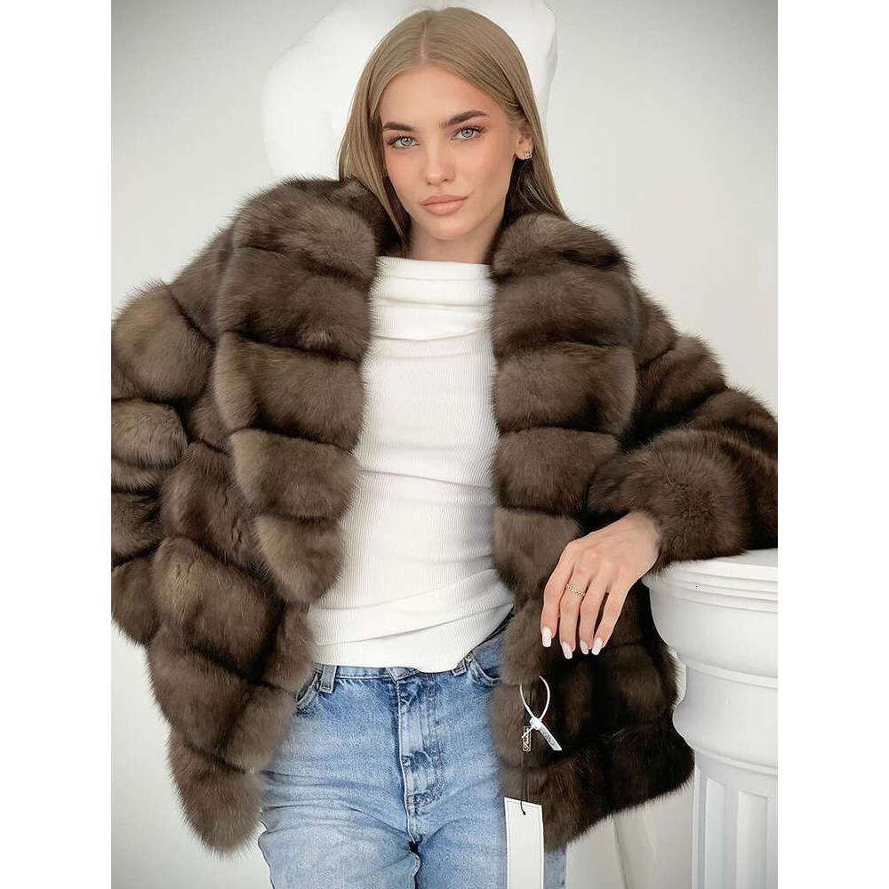S HighEnd Patchwork Lapel Real Elegant Long Fur Coat CrossBorder European and American Style Autumn Winter New Collection