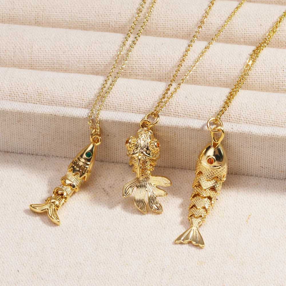 LATS Stainless Steel Chain Red Green Zircon Fish Pendant Necklace for Women Choker Accessories Unisex Party GiftXJ251121