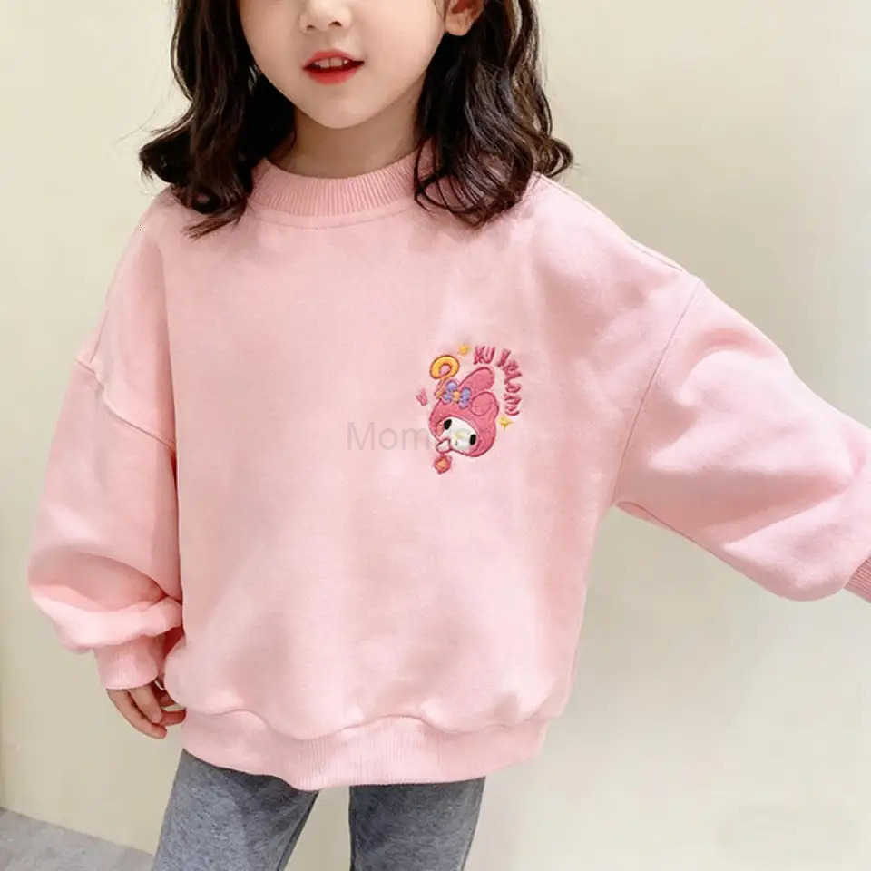 Sanrio My Melody Childrens Cartoon Velvet Thickened Round Neck Sweatshirt Girls Sweet Printed Pink Autumn and Winter Tops H251121