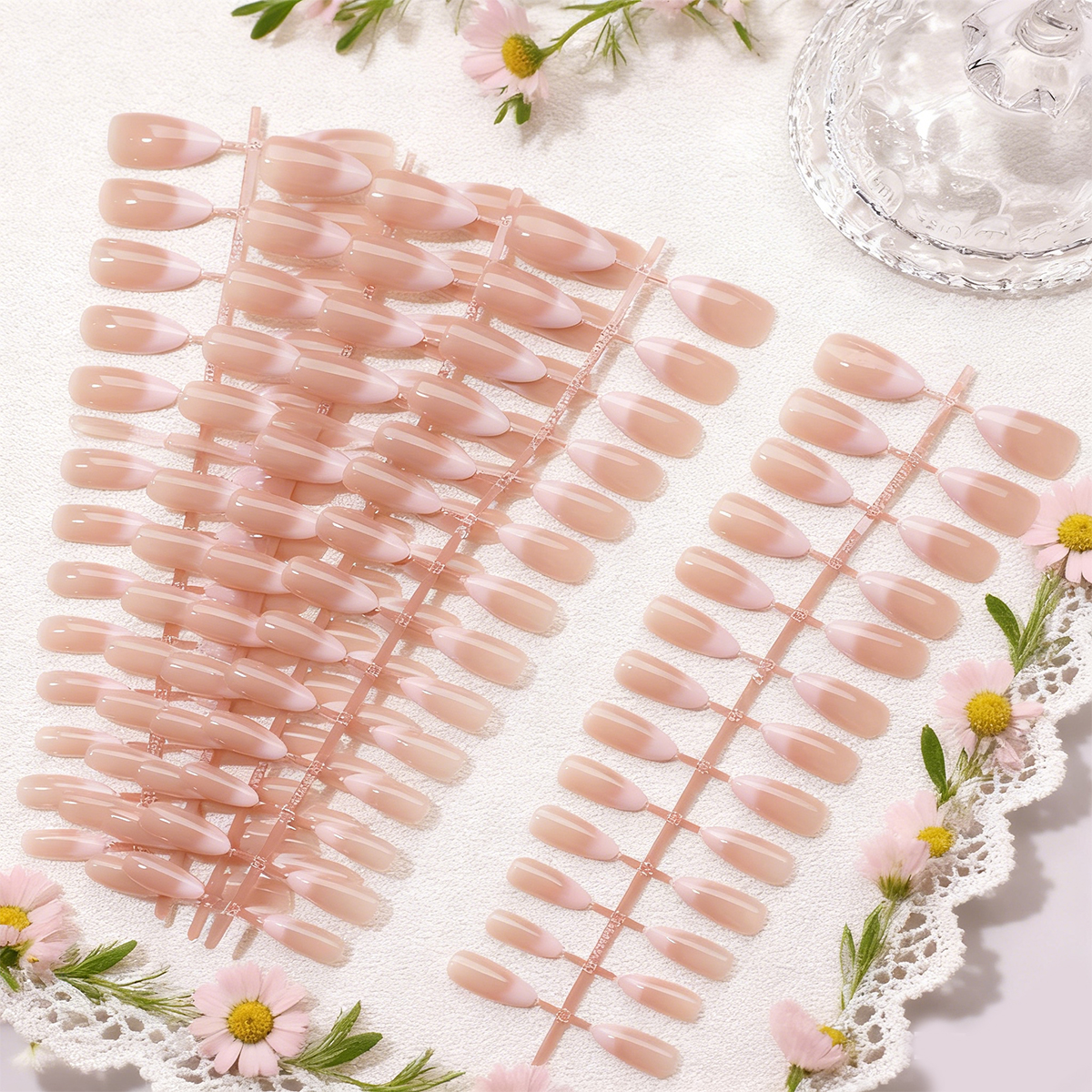 30 pieces of strip-shaped DIY long almond-shaped press-on nails, pink and purple French press-on acrylic nails, simple French nails, suitable for girl