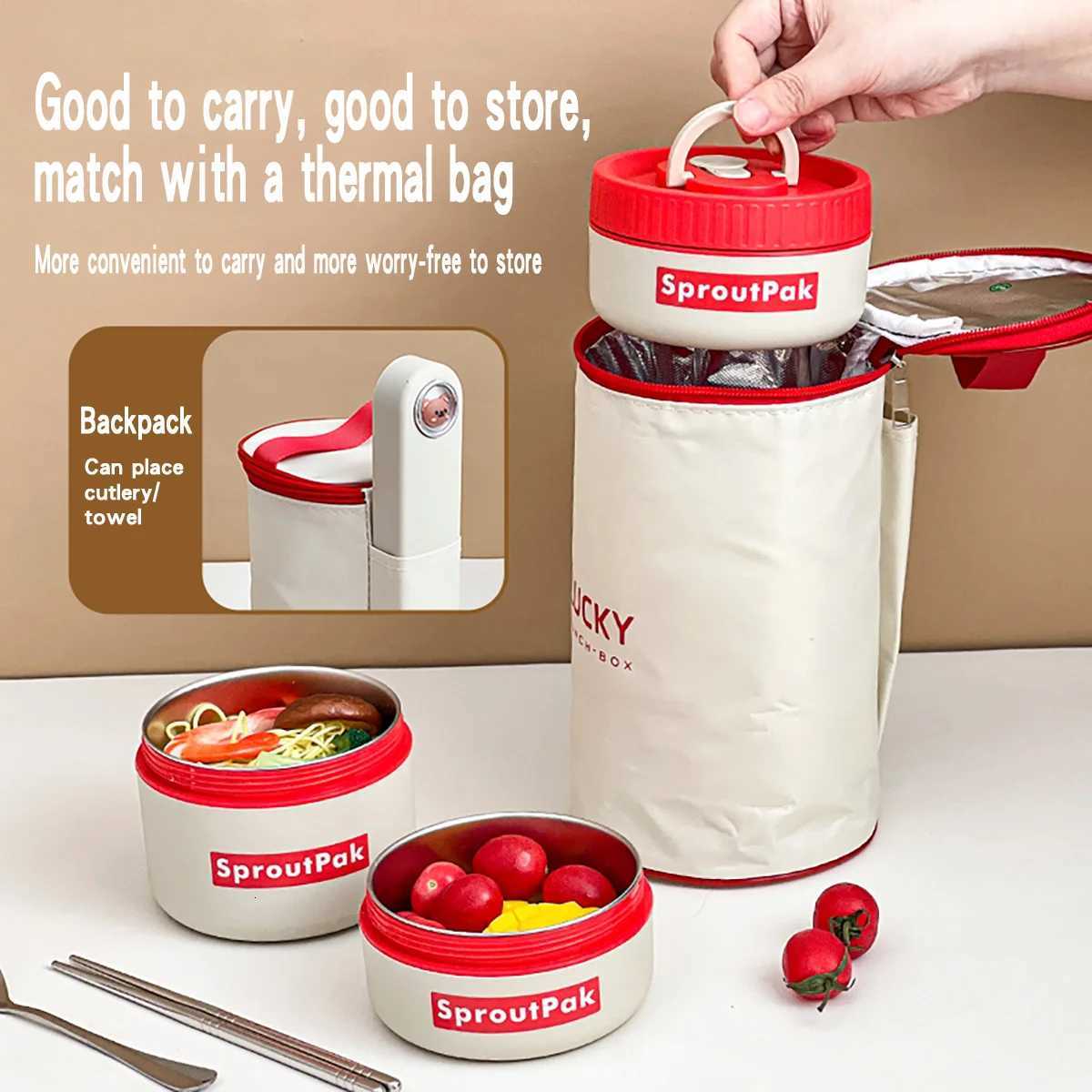 WORTHBUY 304 Stainless Steel Insulated Lunch Container With Handle Stackable Lunch Box Kids Students Sealed Thermal Bento BoxM251121