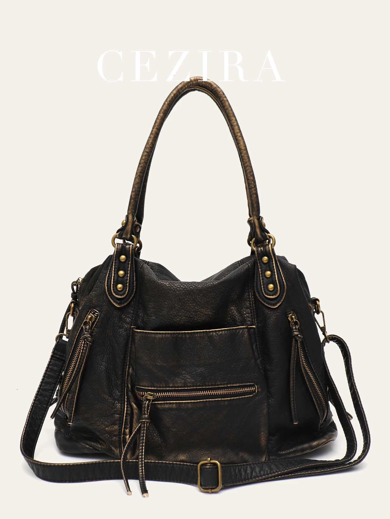 CEZIRA Cool Street Style Tote Wens B-off Color Wed PU s Crossbody Shoder Handbag Large Bag Travel Cmute Y251121