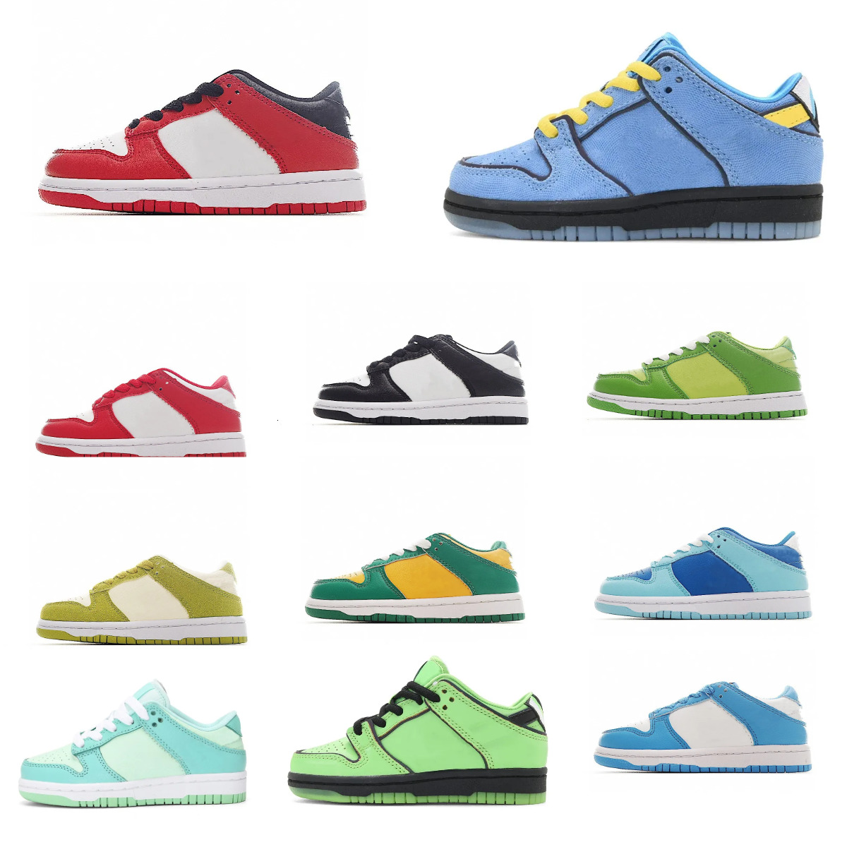 Trainers Kids Girls Bubbles Casual Shoes Designer Low Girls Boys Sports Baby Black White Grey Kid Shoe Fog Green UNC Sean Cliver Bred Jogging Chicago Outdoor Sneakers
