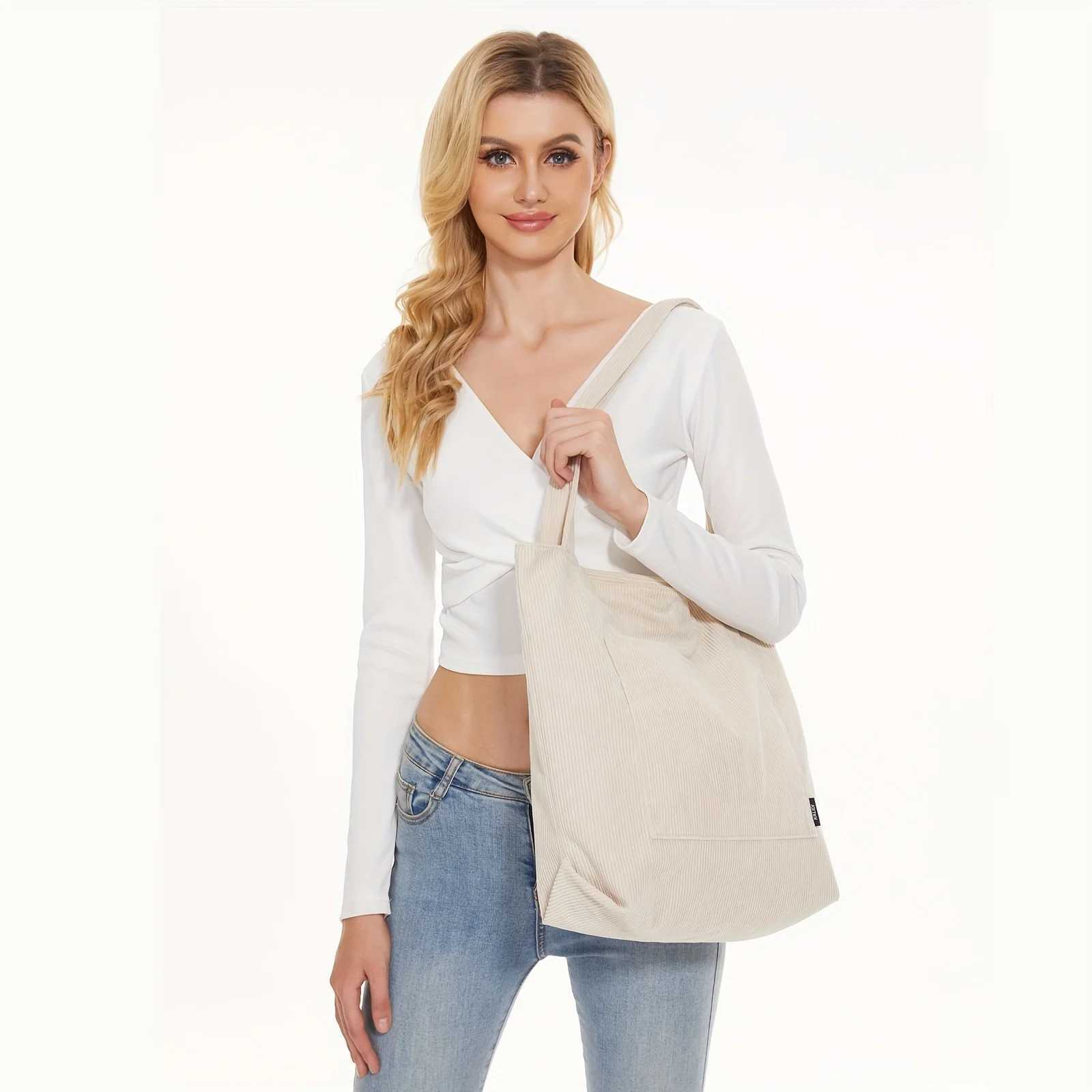 Corduroy Bag for Women Shopper Handbags Environmental Storage Reusable Canvas Shoulder Tote Bag school bags girl Christmas GiftT251121
